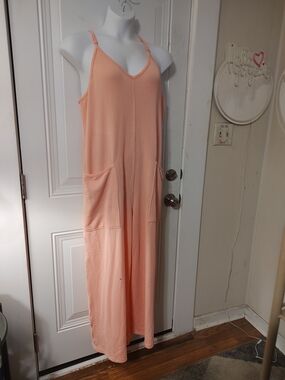 Simply Southern Peach Ribbed Wide-Leg Jumpsuit